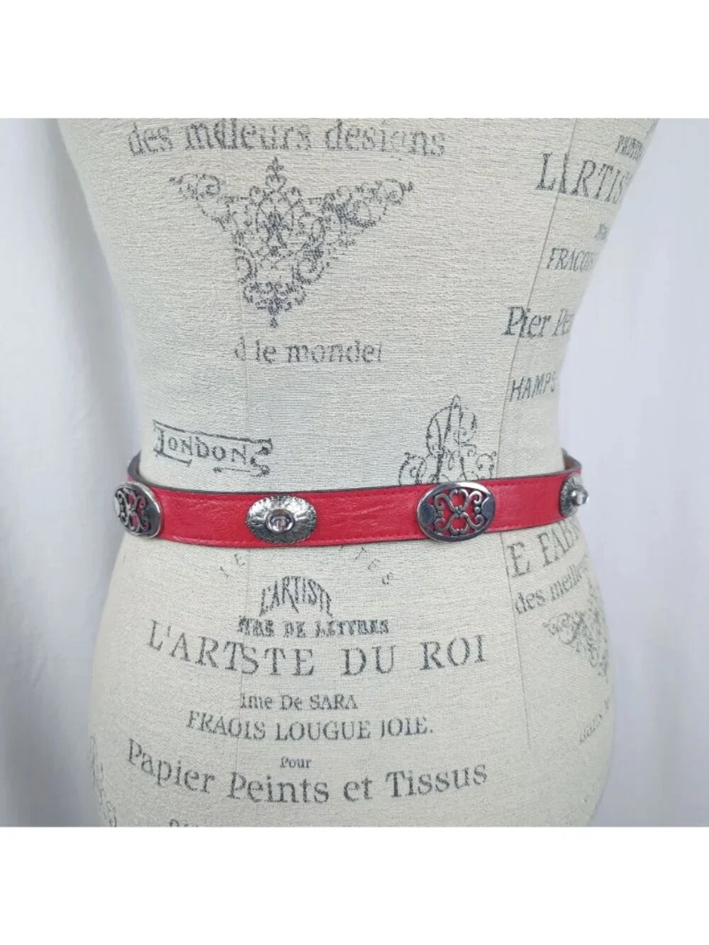 Vintage 90s Red Western Belt Small Streets Ahead Leather Silver